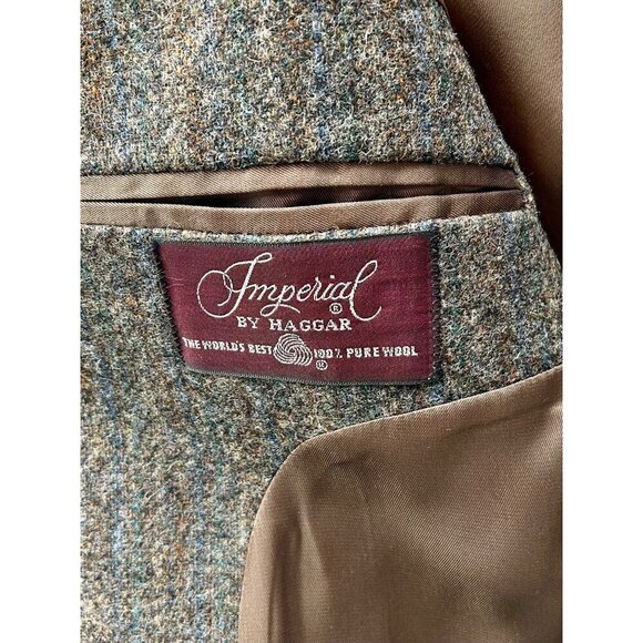 IMPERIAL by HAGGAR Vintage Men's 100% Wool Blazer Size 42R Brown Herringbone - Picture 7 of 8